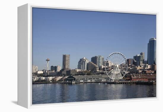 Seattle Waterfront with the Great Wheel on Pier 57, Seattle, Washington, USA-Charles Sleicher-Framed Premier Image Canvas