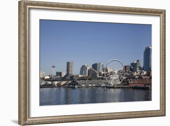 Seattle Waterfront with the Great Wheel on Pier 57, Seattle, Washington, USA-Charles Sleicher-Framed Photographic Print