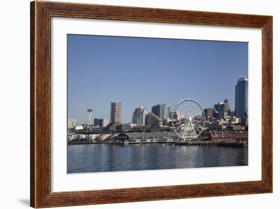 Seattle Waterfront with the Great Wheel on Pier 57, Seattle, Washington, USA-Charles Sleicher-Framed Photographic Print