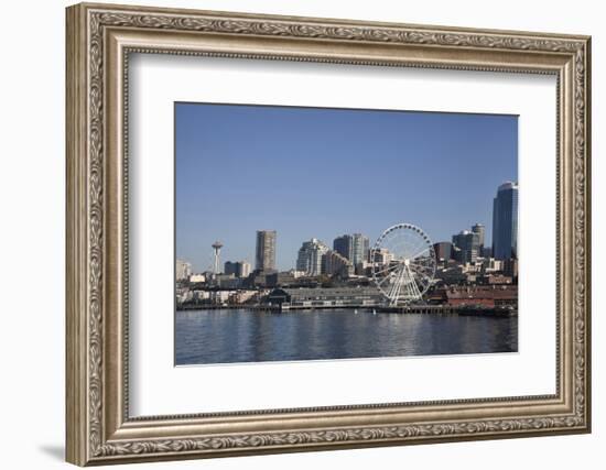 Seattle Waterfront with the Great Wheel on Pier 57, Seattle, Washington, USA-Charles Sleicher-Framed Photographic Print