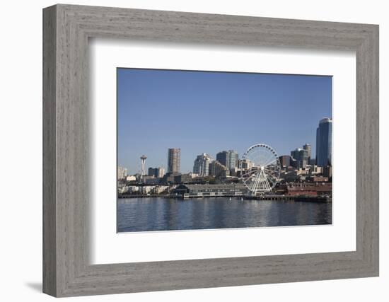 Seattle Waterfront with the Great Wheel on Pier 57, Seattle, Washington, USA-Charles Sleicher-Framed Photographic Print