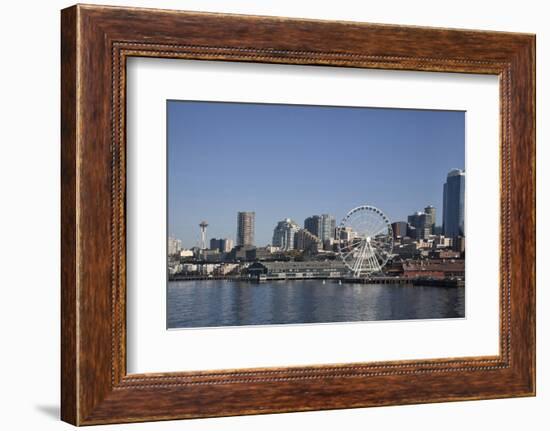 Seattle Waterfront with the Great Wheel on Pier 57, Seattle, Washington, USA-Charles Sleicher-Framed Photographic Print