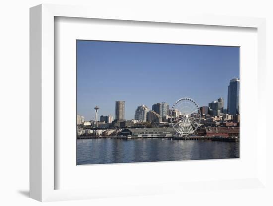 Seattle Waterfront with the Great Wheel on Pier 57, Seattle, Washington, USA-Charles Sleicher-Framed Photographic Print
