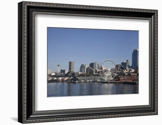 Seattle Waterfront with the Great Wheel on Pier 57, Seattle, Washington, USA-Charles Sleicher-Framed Photographic Print