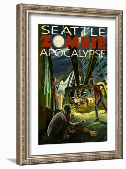 Seattle Zombie Apocalypse-Lantern Press-Framed Art Print