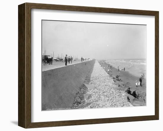 Seawall and Beach, Galveston, Texas-null-Framed Giclee Print
