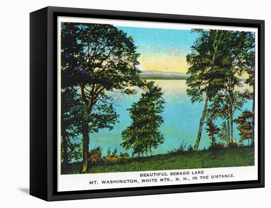 Sebago Lake, Maine, View of Lake, Mt. Washington in the Distance-Lantern Press-Framed Stretched Canvas