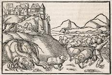 The Dragon of Krakow Poland Scares a Shepherd-Sebastian Munster-Framed Art Print
