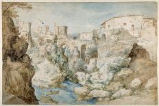 View of Tivoli with the Temple of the Tiburtine Sibyl and the Falls (Pen and Ink with Brown and Blu-Sebastian Vrancx-Giclee Print