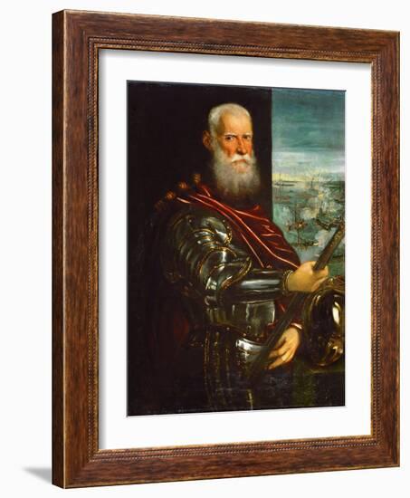 Sebastiano Venier (1496-1578), with the Battle of Lepanto in Background - Jacopo Tintoretto (1518-1-Jacopo Robusti Tintoretto-Framed Giclee Print