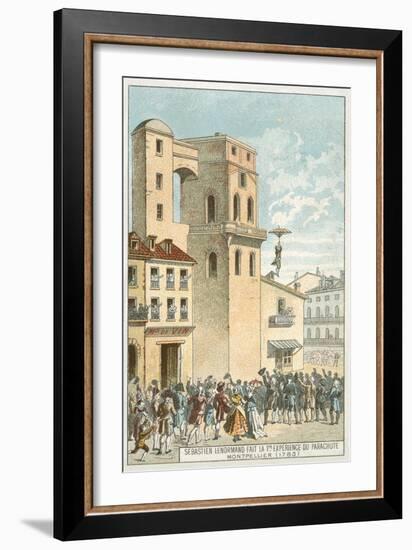 Sebastien Lenormand Making the First Parachute Descent, Montpellier, 1783-null-Framed Giclee Print