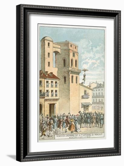 Sebastien Lenormand Making the First Parachute Descent, Montpellier, 1783-null-Framed Giclee Print