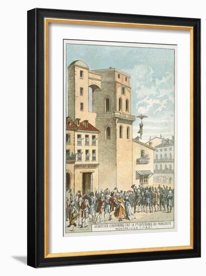 Sebastien Lenormand Making the First Parachute Descent, Montpellier, 1783-null-Framed Giclee Print