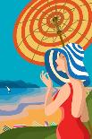 Beautiful Woman in a Wide-Brimmed Hat on a Tropical Beach. the Lake Shore, the Mountains. Holiday O-sebos-Art Print