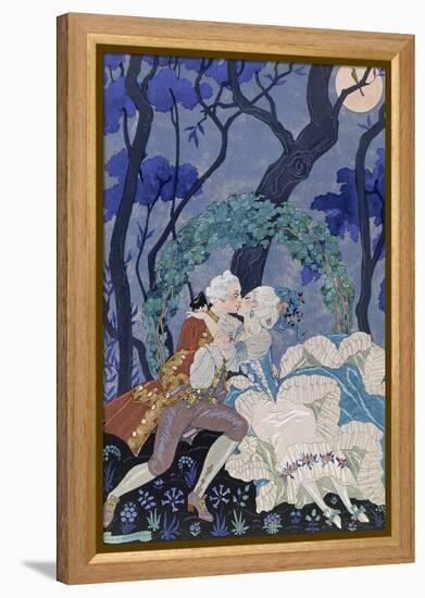 Secret Kiss, Illustration for 'Fetes Galantes' by Paul Verlaine (1844-96) 1928 (Pochoir Print)-Georges Barbier-Framed Premier Image Canvas