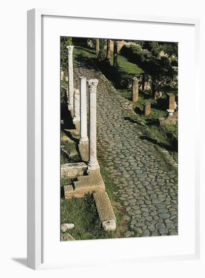 Section of Paved Roman Road with Columns, Ostia, Lazio, Italy-null-Framed Giclee Print