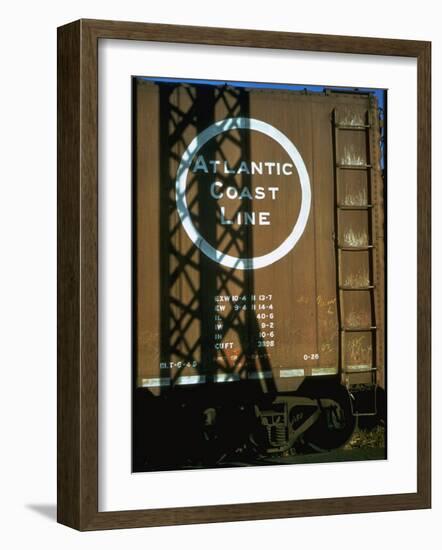 Section of Railroad Box Car W. Logo of the Atlantic Coast Line Railroad, Obscured by Shadow-Walker Evans-Framed Photographic Print