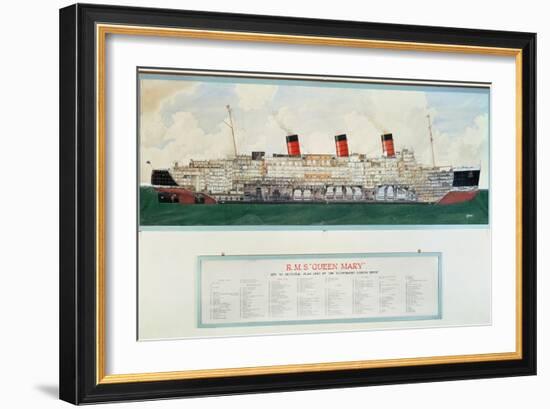 Sectional Plan of R.M.S. Queen Mary by G.Havis-null-Framed Giclee Print