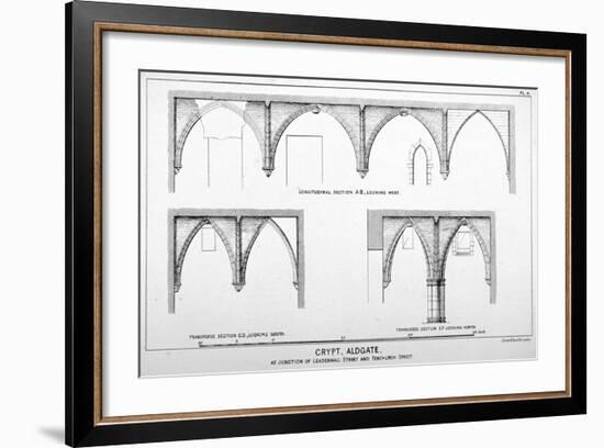 Sectional Views of St Michael's Crypt, Aldgate Street, London, C1830-J Emslie & Sons-Framed Giclee Print