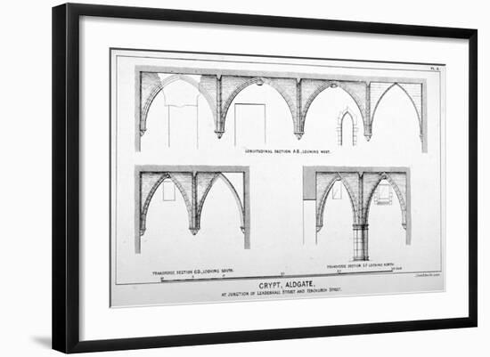 Sectional Views of St Michael's Crypt, Aldgate Street, London, C1830-J Emslie & Sons-Framed Giclee Print