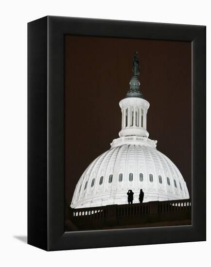 Security Agents Stand Watch on the Roof of the U.S. Capitol-null-Framed Premier Image Canvas