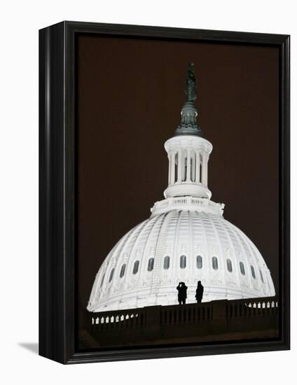 Security Agents Stand Watch on the Roof of the U.S. Capitol-null-Framed Premier Image Canvas