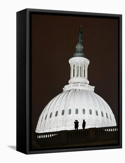 Security Agents Stand Watch on the Roof of the U.S. Capitol-null-Framed Premier Image Canvas