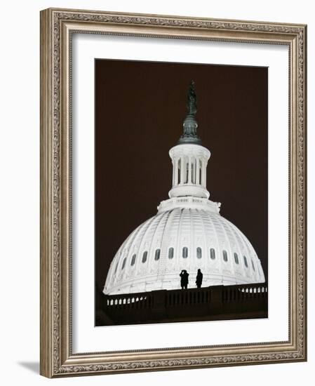 Security Agents Stand Watch on the Roof of the U.S. Capitol-null-Framed Photographic Print