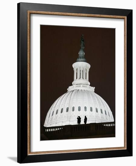 Security Agents Stand Watch on the Roof of the U.S. Capitol-null-Framed Photographic Print