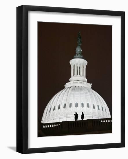 Security Agents Stand Watch on the Roof of the U.S. Capitol-null-Framed Photographic Print