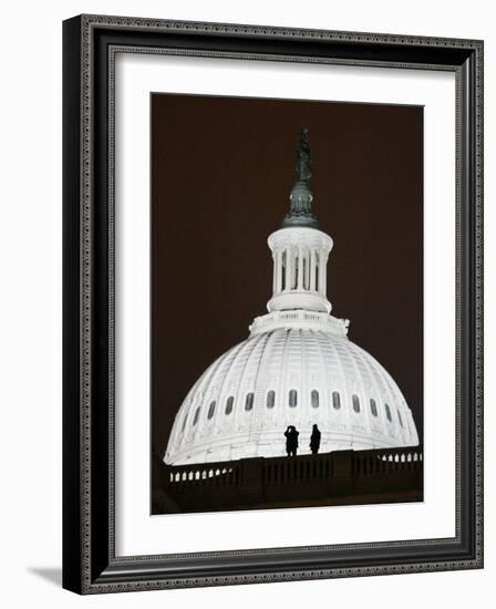 Security Agents Stand Watch on the Roof of the U.S. Capitol-null-Framed Photographic Print