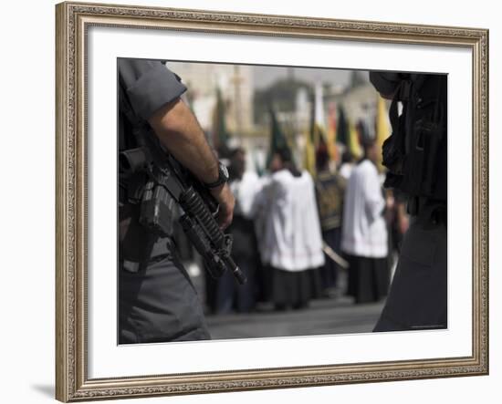 Security Forces Guarding Palm Sunday Catholic Procession, Mount of Olives, Jerusalem, Israel-Eitan Simanor-Framed Photographic Print