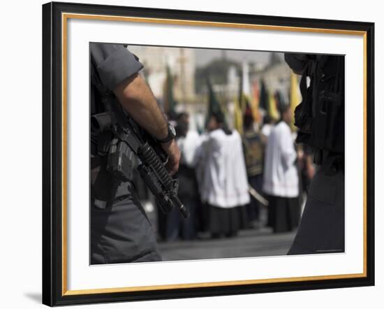 Security Forces Guarding Palm Sunday Catholic Procession, Mount of Olives, Jerusalem, Israel-Eitan Simanor-Framed Photographic Print