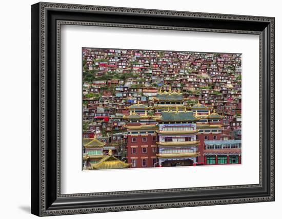 Seda Larung Wuming, temple with red log cabins, Garze, Sichuan Province, China-Keren Su-Framed Photographic Print