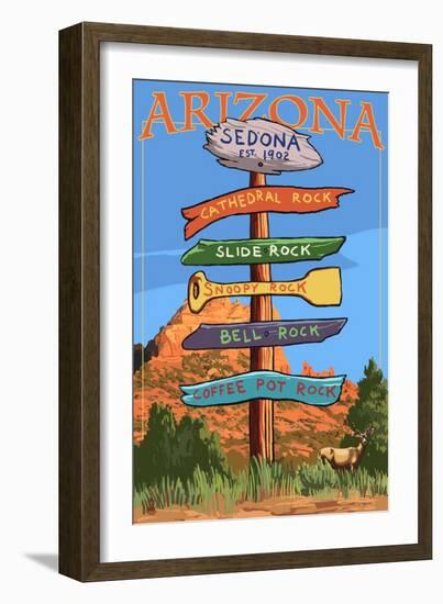 Sedona Arizona - Destination Signpost (Rock List)-Lantern Press-Framed Art Print