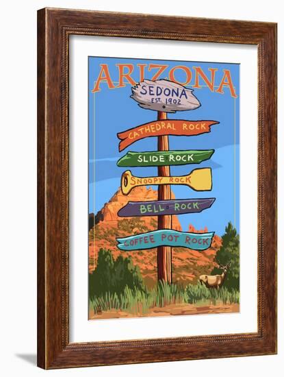 Sedona Arizona - Destination Signpost (Rock List)-Lantern Press-Framed Art Print