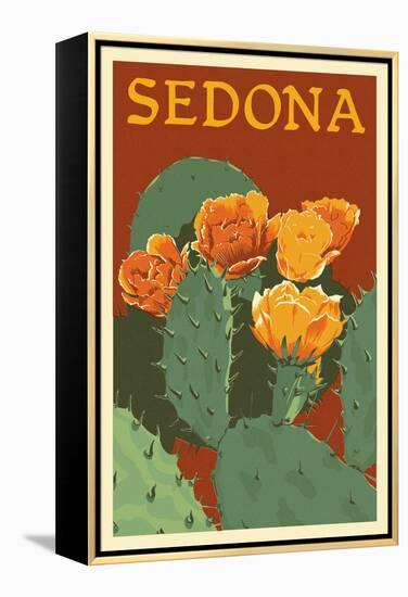 Sedona, Arizona - Prickly Pear Cactus - Letterpress-Lantern Press-Framed Stretched Canvas