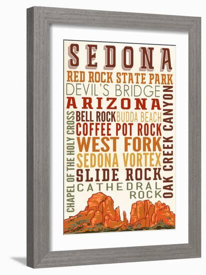 Sedona, Arizona - Typography (Version 2)-Lantern Press-Framed Art Print