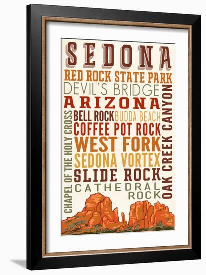 Sedona, Arizona - Typography (Version 2)-Lantern Press-Framed Premium Giclee Print