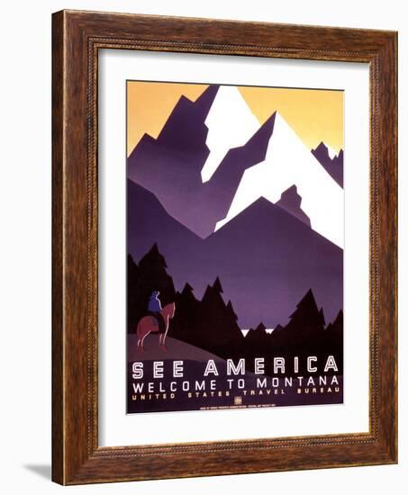 "See America: Welcome to Montana" Vintage Travel Poster-null-Framed Art Print