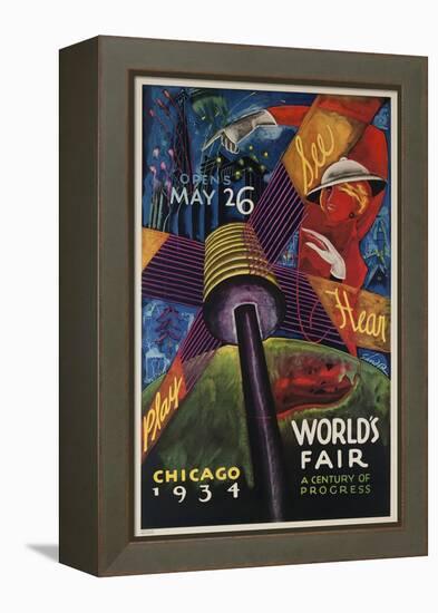 See, Hear, Play, Chicago 1934 World's Fair Poster-null-Framed Premier Image Canvas