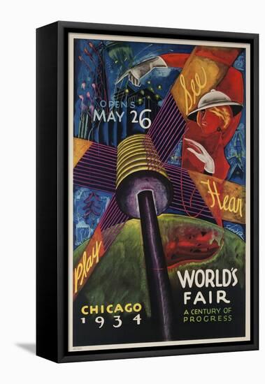 See, Hear, Play, Chicago 1934 World's Fair Poster-null-Framed Premier Image Canvas