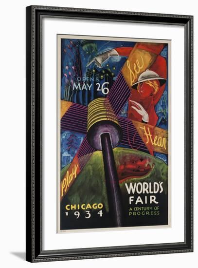 See, Hear, Play, Chicago 1934 World's Fair Poster-null-Framed Giclee Print