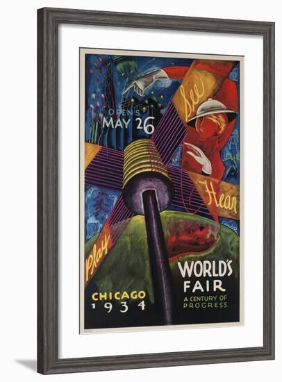 See, Hear, Play, Chicago 1934 World's Fair Poster--Framed Giclee Print