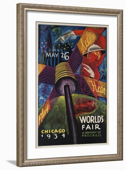 See, Hear, Play, Chicago 1934 World's Fair Poster--Framed Giclee Print