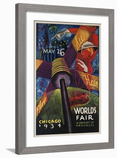 See, Hear, Play, Chicago 1934 World's Fair Poster-null-Framed Giclee Print