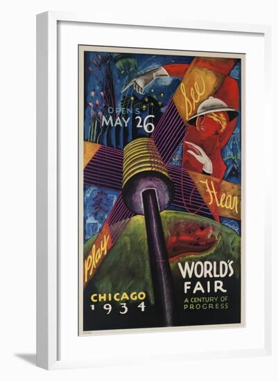 See, Hear, Play, Chicago 1934 World's Fair Poster--Framed Giclee Print