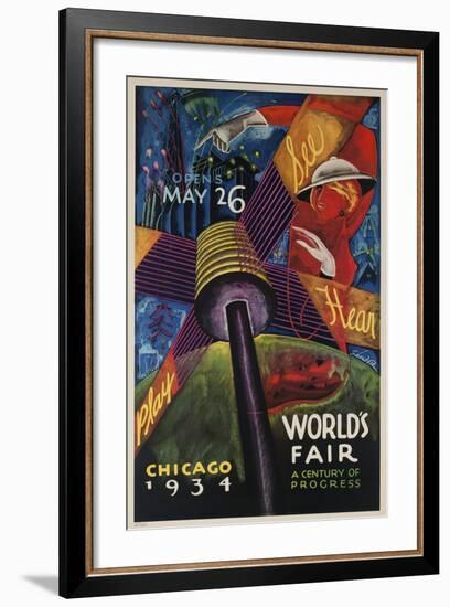 See, Hear, Play, Chicago 1934 World's Fair Poster--Framed Giclee Print