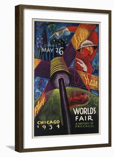 See, Hear, Play, Chicago 1934 World's Fair Poster--Framed Giclee Print