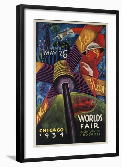 See, Hear, Play, Chicago 1934 World's Fair Poster--Framed Giclee Print